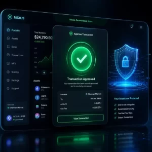 Approved safe Web3 transaction screen with green checkmarks and smart contract revoke options