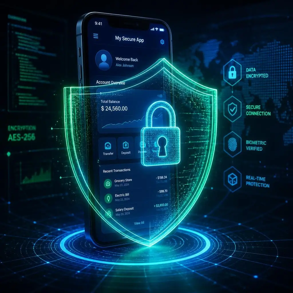 Holographic digital shield protecting a mobile cryptocurrency wallet interface against cyber threats